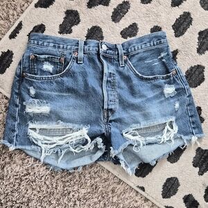 Levi's 501 Distressed Denim Hi Rise Jean Shorts Size 30
